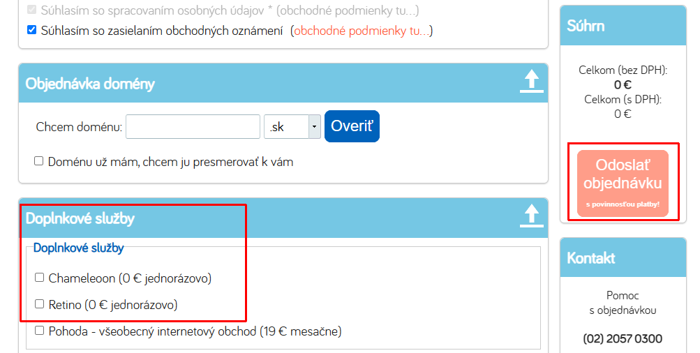 Objednávka Chameleoon v BiznisWeb.sk