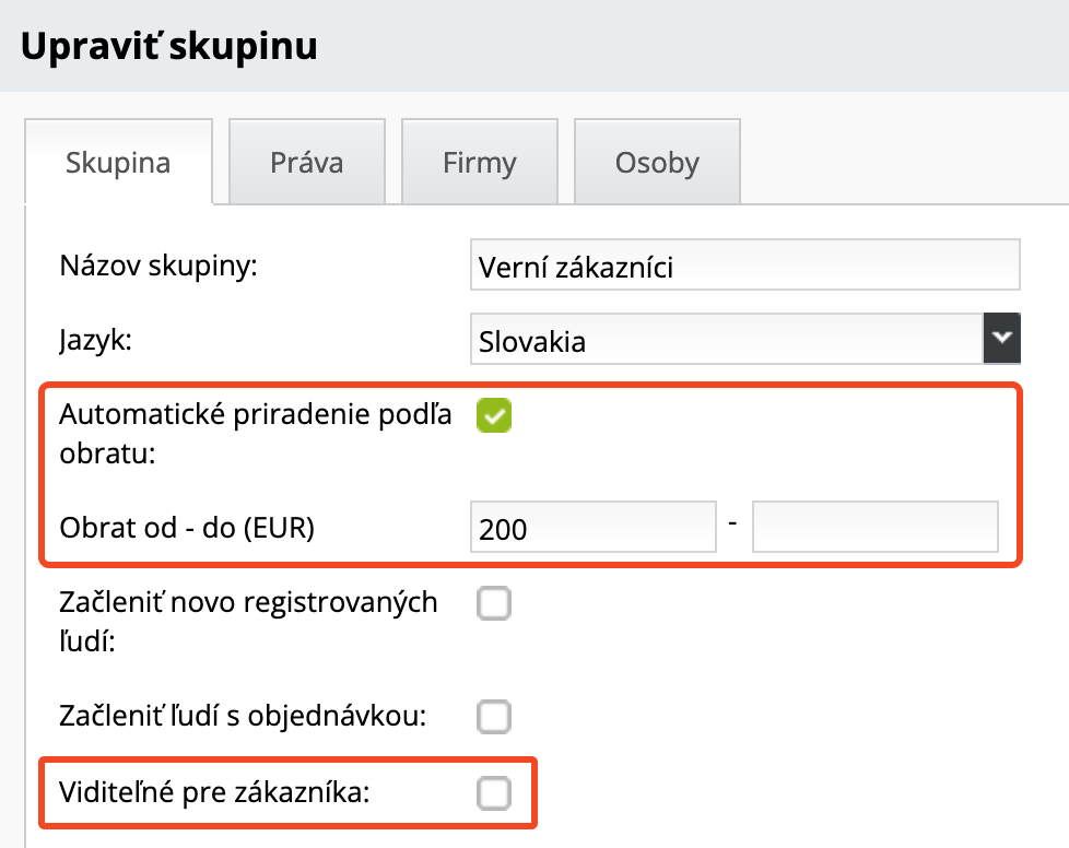 Nastavenie skupiny pre automatické priraďovanie zákazníkov | BiznisWeb