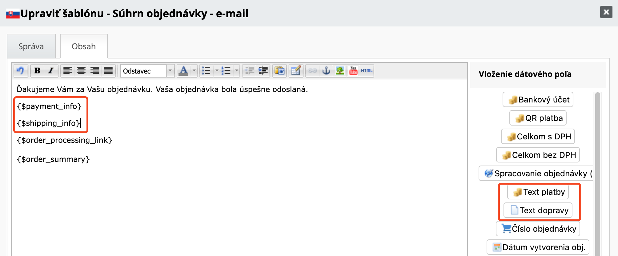 Pridanie poznámky do emailu