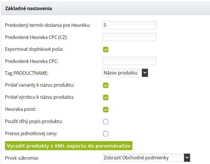 Heureka - základné nastavenia - BiznisWeb.sk