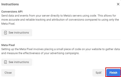 Finish- pridanie datasetu pre Facebook conversion API - BiznisWeb.sk návod