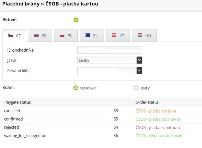 ČSOB platobná brána platba kartou. Aktivácia v administrácii e-shopu