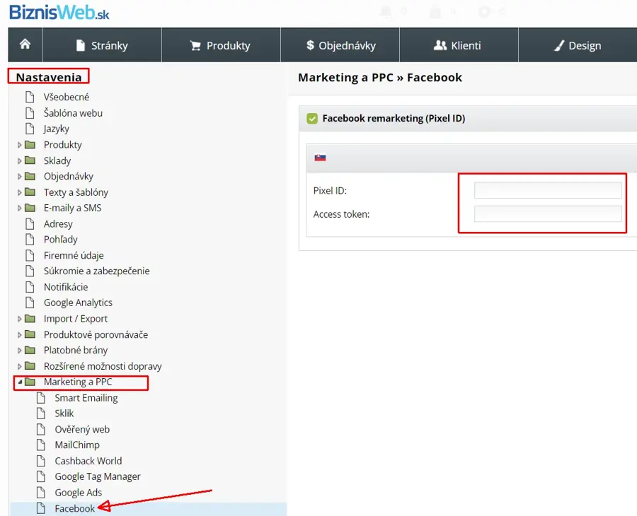 Pridanie Access Tokenu z Facebook CAPI do administrácie e-shopu - BiznisWeb.sk návod